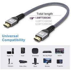 2.1 48Gbps 8K HDMI Cable HDMI High Speed Braided UHD HDTV 3D Dolby HDCP eARC HDR