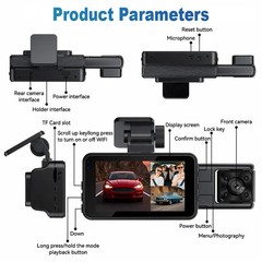 4K Dual Lens Car DVR Camera Dash Cam Front+Rear+Inside Video Recorder G-Sensor