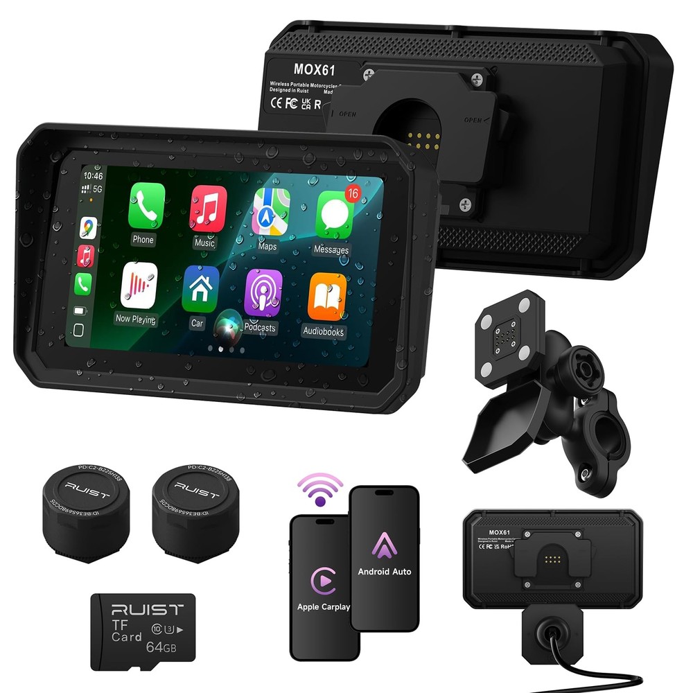 RUIST 6.1″ Wireless Motorcycle CarPlay Screen with TPMS, 6.1 Inch, Black