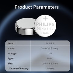 Philips 40PCS AG13 LR44 A76 357 LR1154 SR1154 SR44 1.5V Button Battery Coin Cell