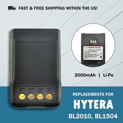 2000mAh Li-Po Battery for Hytera Radios BL2010, BL1504, PD602, PD562, PD682G