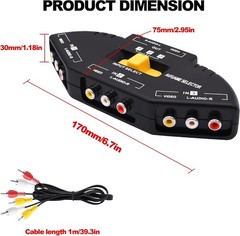3 In 1 Out Component AV Video Switch Box, Composite 3 RCA AV Splitter RGB