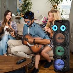8000W Cylindrical Bluetooth Speaker w/ 3×8″ Woofers Karaoke Mic Heavy Bass Party