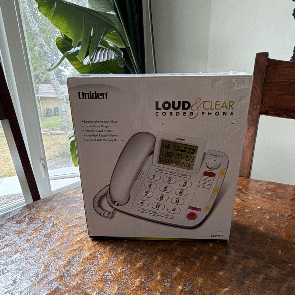 Uniden CEZ 260 Loud & Clear Corded Phone Speakerphone Caller ID Amp White