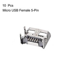uxcell 10PCS Micro USB Female Socket Connector Jack Port, 5-Pin DIP Silver