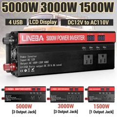 Car Truck RV Solar Power Inverter 5000W DC 12V to AC 110V Converter w/ LCD 4USB