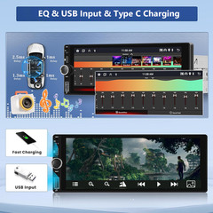 Single Din Car Stereo Wireless Apple CarPlay GPS 6.9 touchscreen Bluetooth Radio