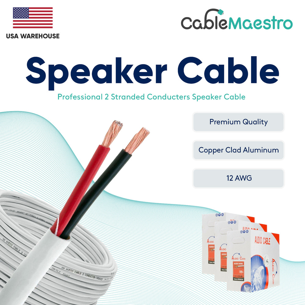 12AWG Speaker Cable In Wall Wire Audio CL2 12/2 Gauge 100-500ft 2 Conductor Lot