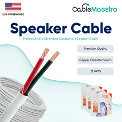 12AWG Speaker Cable In Wall Wire Audio CL2 12/2 Gauge 100-500ft 2 Conductor Lot