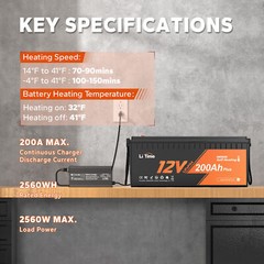 Litime 12V 200Ah Plus Heated LiFePO4 Battery 2560W Heating -4°F For Cold Area