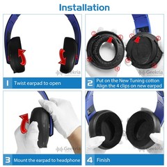 Geekria Earpad + Headband Compatible with Sony PS4 Gold Headphones (Black/Blue)