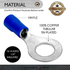 100 Vinyl Ring Terminal Connector Blue 16-14 GA AWG Gauge 1/4″ Crimp Wire Power