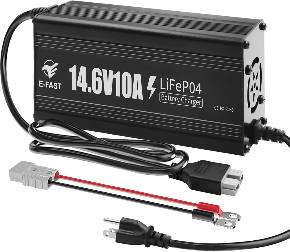 12V 10A Lithium Battery Charger, 14.6V LiFePO4 Battery Charger with Premium Alum