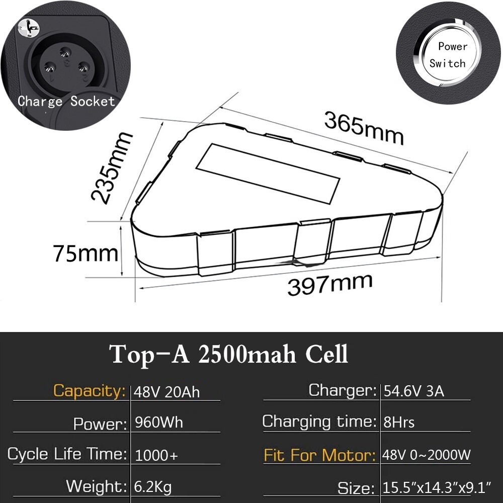 ebike battery 28.8Ah 48V 52V 72V 20Ah Lithium Ion Battery for 0~3000W Motor CSC