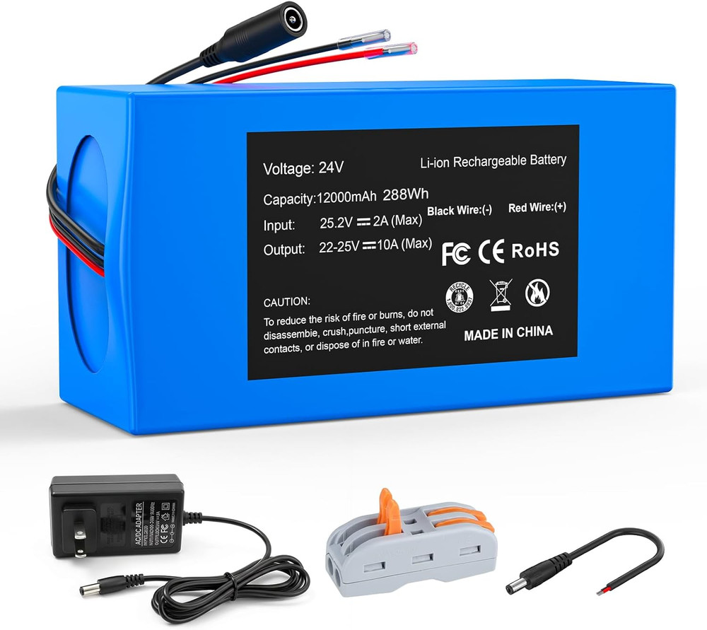 24V 12000Mah Rechargeable Lithium Ion Battery Pack with 29.4V Charger & Bare Lea