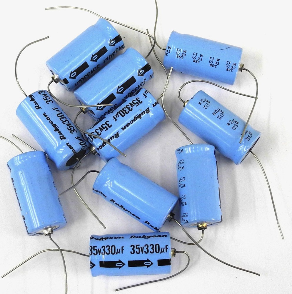 Lot Of 10 New Rubycon 330UF 35V Axial Electrolytic Capacitors. CE