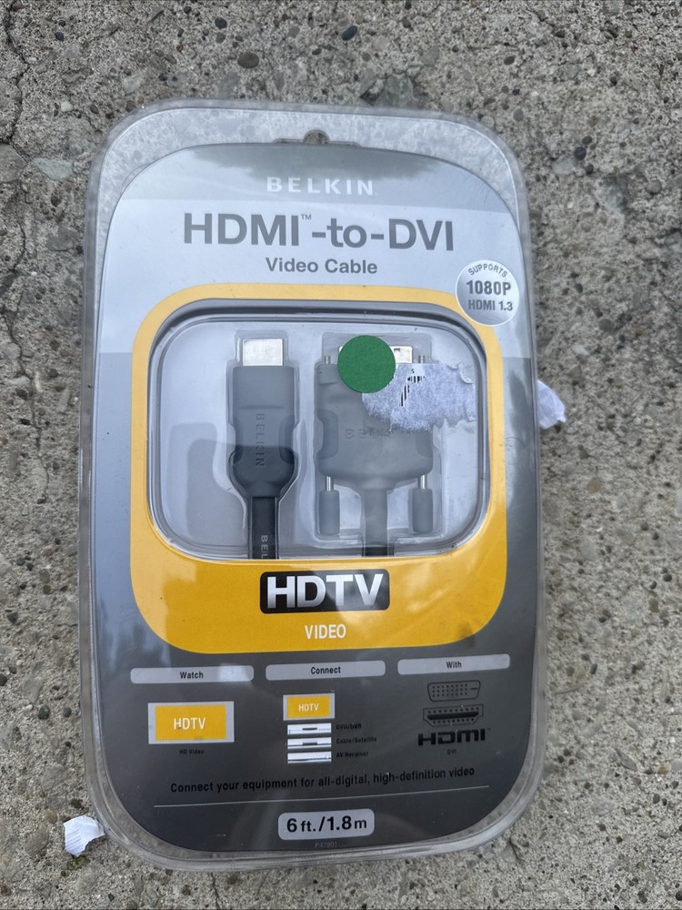Belkin HDMI To DVI Video Cable 6ft Brand New, High Def 1080p