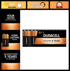 Long-lasting 9V Alkaline Batteries – 6 Count Pack for Household & Office Use