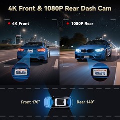REDTIGER Dash Camera 4K Front and Rear Dash Cam Built-In WiFi & GPS, App control
