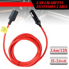 12ft 12V Cigarette Lighter Extension Cord Cable DC Power Heavy Duty Socket Plug
