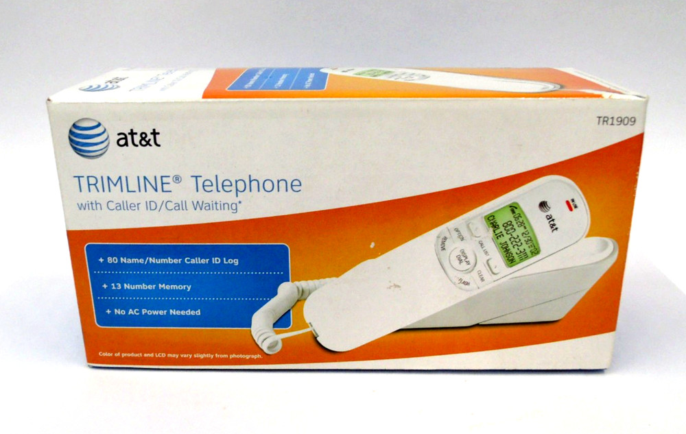 New AT&T White Trimline Telephone Caller ID & Call Waiting w/ 13 Number Memory