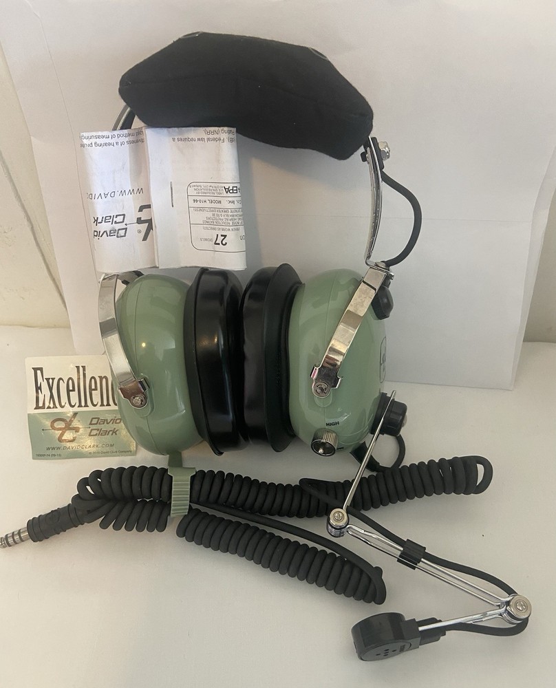 David Clark H10-66 VHF Aviation Headset Boom Mic 3.5mm Plug Green/Black