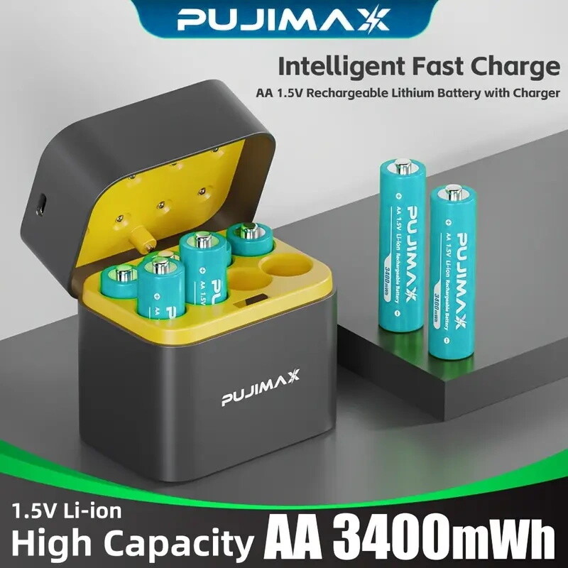 8 PCS PUJIMAX 1.5V Rechargeable AA Lithium-ion Batteries 3400mWh + Charging Dock