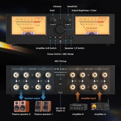 VU3 PRO Dual Analog VU Meter, 2-Way Amplifier Switch, Speaker Selector, Amp A…