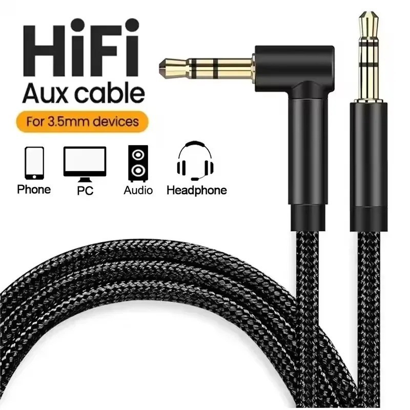3.5Mm Jack Audio Cable 90 Degree Elbow Male to Male Speaker Aux Wire for MP3/4