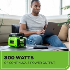 Greenworks 80V Battery Powered 300 Watt Power Inverter (Output: 120V AC, USB DC)
