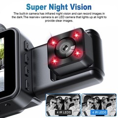 4K Dual Lens Car DVR Camera Dash Cam Front+Rear+Inside Video Recorder G-Sensor