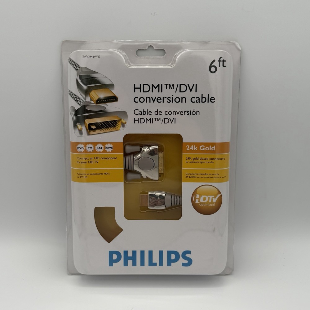 NEW Philips HDMI/DVI Conversion Cable 6 Foot Model SWV3442W/17 24k Gold Plated