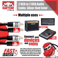2-RCA to 2-RCA Cable Male Stereo Audio Patch Coaxial Cord L/R Gold Plated Plug