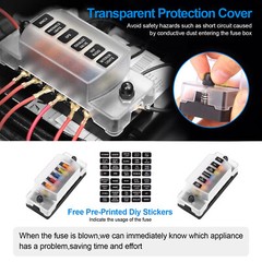 6 Way Fuse Block with Negative Bus Blade Fuse Holder for Automotive Car Truck RV