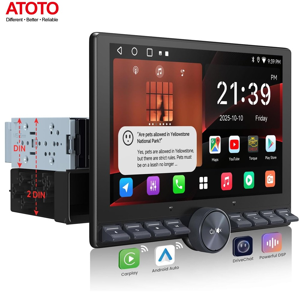 ATOTO Android Single/Double DIN 10.1″ QLED Head Unit WiFi USB DSP GPS RCA HDMI