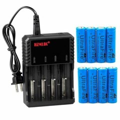3.7V Button Top Rechargeable Battery 3000mAh Lithium Cell Charger For Flashlight