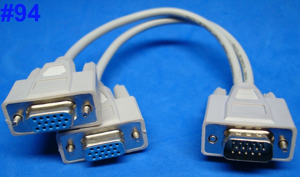 us seller VGA SPLITTER Y ADAPTER VIDEO MONITOR DUAL SCREEN AUX CABLE 15-PIN SVGA