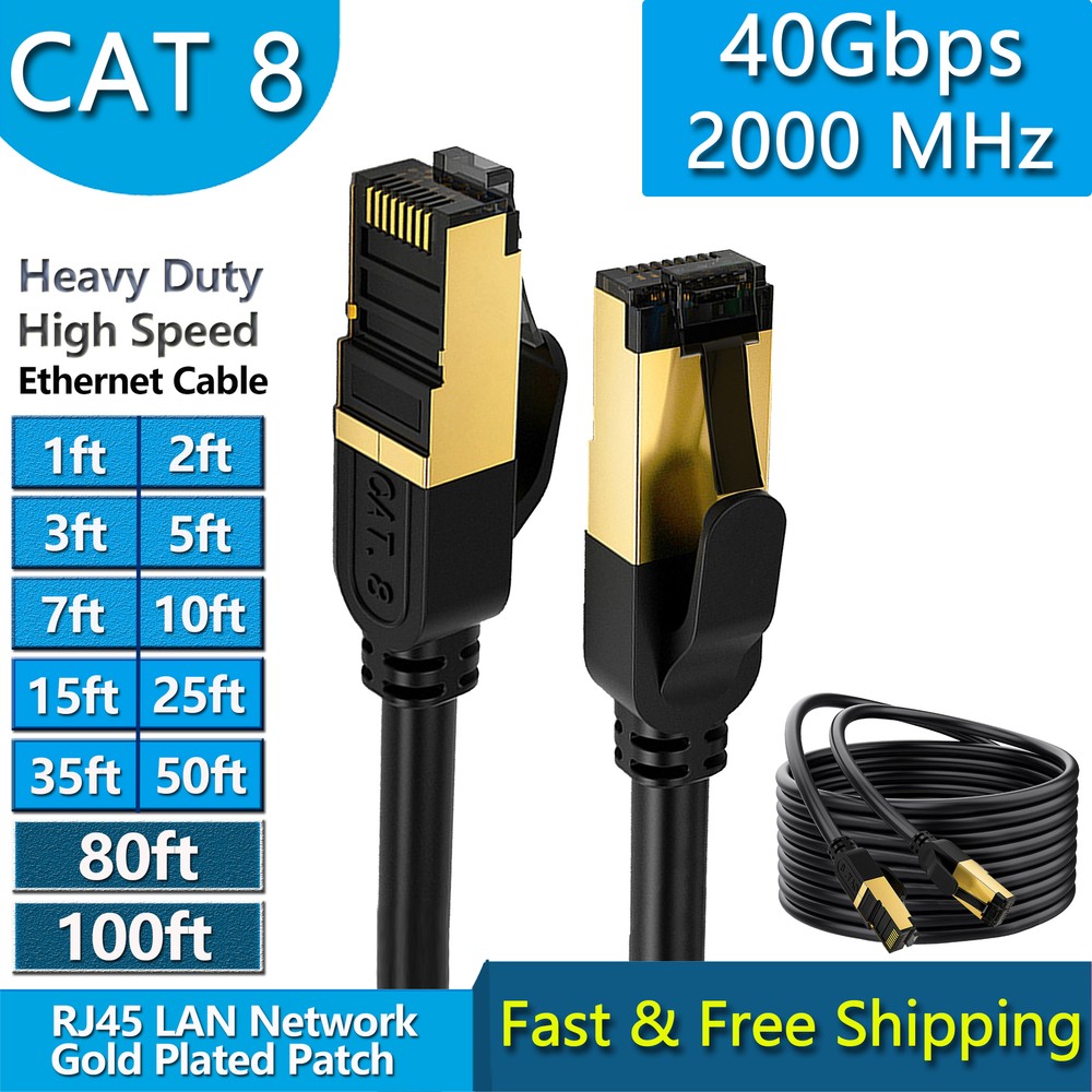 Cat 8 Ethernet RJ45 LAN Cable Super Speed 40Gbps Patch Network Gold Plated lot