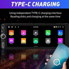 Single 1 Din Car Stereo Wireless CarPlay 6.8″ Touchscreen Bluetooth Radio FM USB