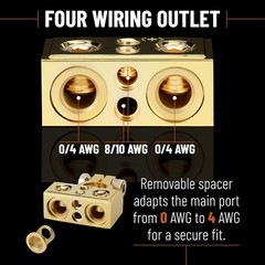 2 Pack Car Battery Terminal Connectors, 0/4/8/10 AWG, Gold, Car Cable Ends