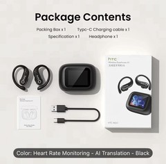 HTC New NE61 Heart Rate Monitoring Open Wireless Audio Earbuds HIFI Audio Black