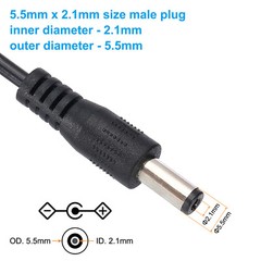 5Ft 5.5mm x 2.1mm Male to Male DC Power Cable Coiled Extension Cable Cord
