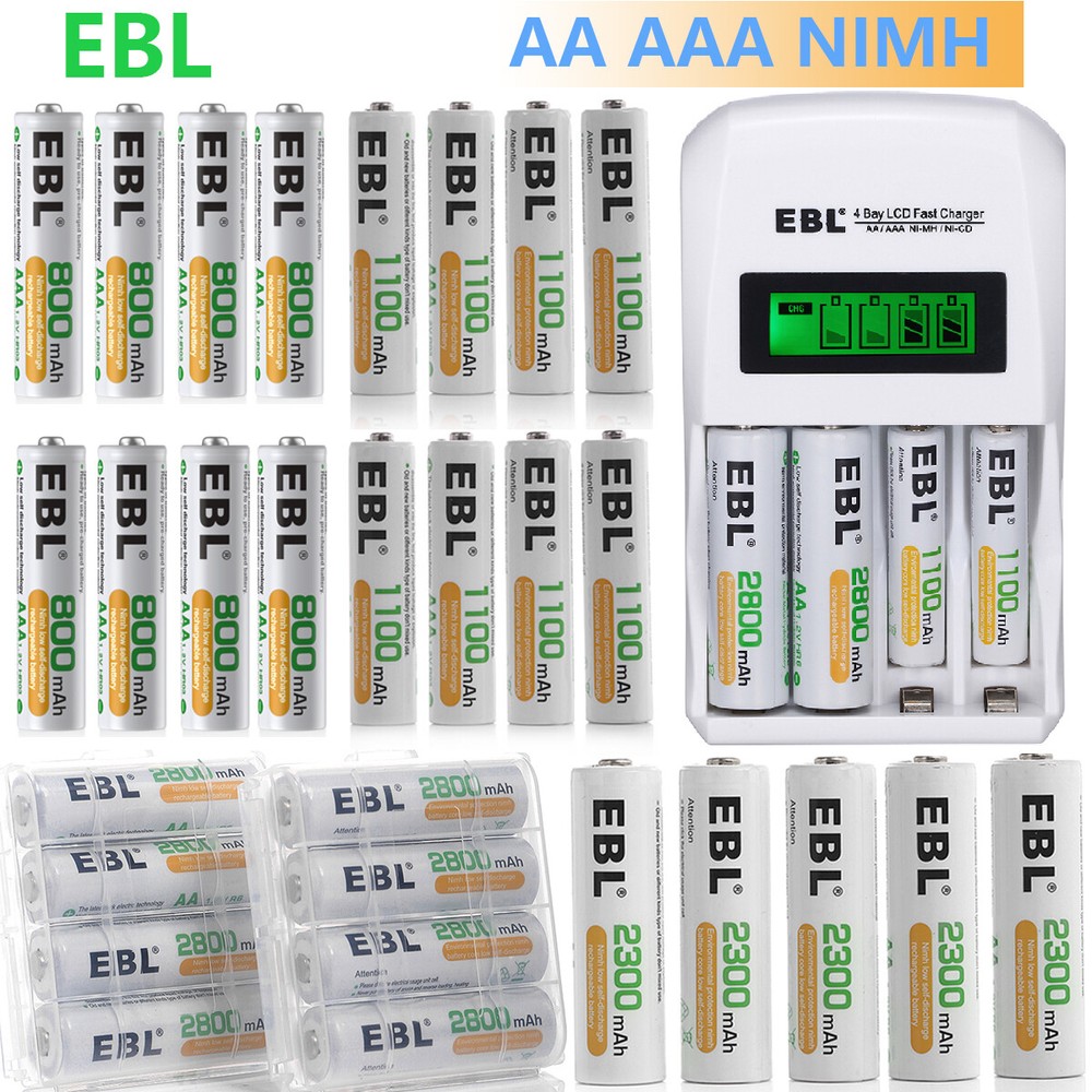 EBL AA AAA Rechargeable Batteries 2800mah 2300mah 1.2V NiMh w/ LCD Charger Lot