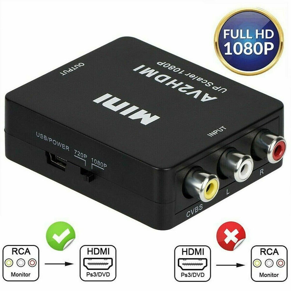 2 Pack RCA AV to HDMI HD Converter Composite CVBS Video Adapter Wii NES SNES