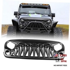 Front Grill Shark Grille Compatible with 2007-2018 Jeep Wrangler Matte Black