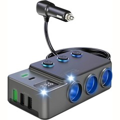 8 in1 Car Charger Cigarette Lighter Splitter Adapter Fast USB/C Socket QC PD 30W