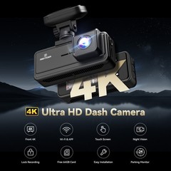 REDTIGER Dash Camera 4K Front and Rear Dash Cam Built-In WiFi & GPS, App control