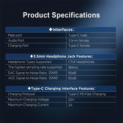 USB C to 3.5mm Audio Adapter with Charging, 2-in-1 PD Fast Charging