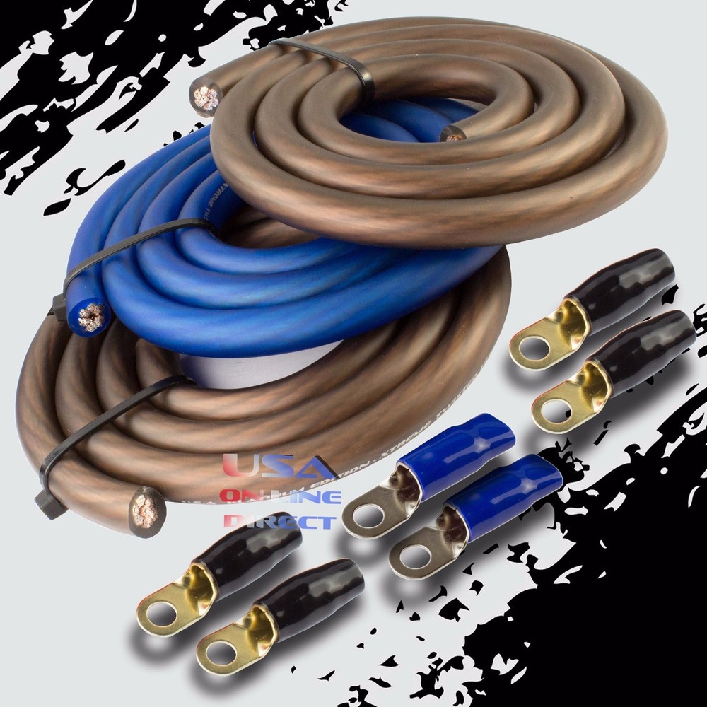 BIG 3 Upgrade 1/0 GAUGE Alternator Electrical BLUE BLACK Cable Wiring Combo Kit