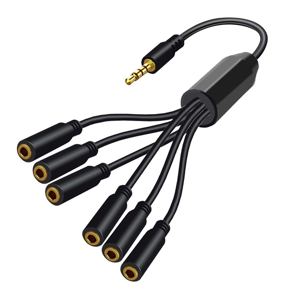 1-to-6 Way Headphone Splitter, 3.5mm Male to Female Stereo Audio Cable